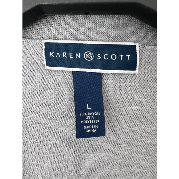 Karen Scott Womens Open Knit Cardigan Sweater Size Large Gray - Picture 2 of 6